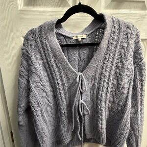 Madewell Lavender Cable Knit Tie-Front Sweater